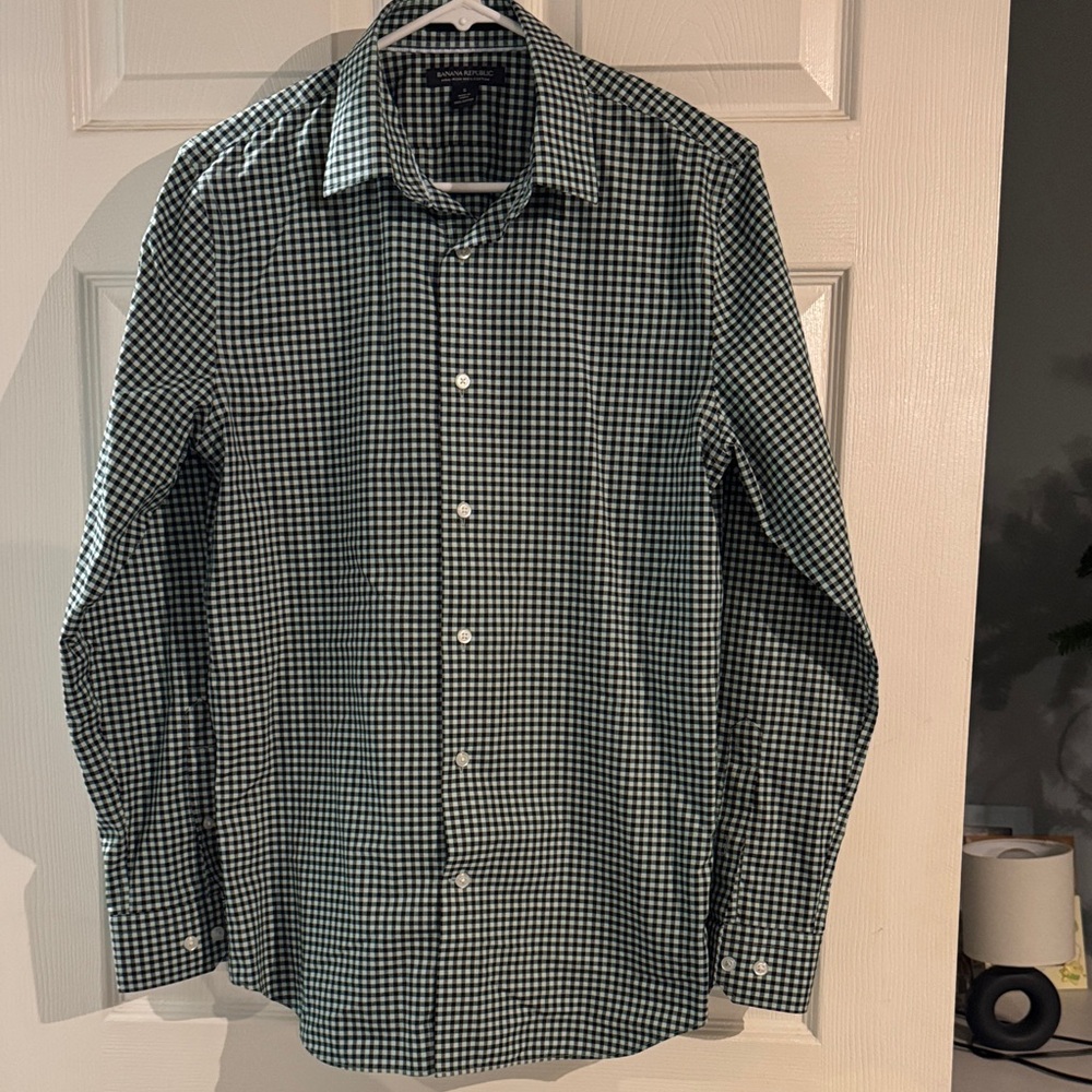 Banana Republic Black and Green Checkered Shirt